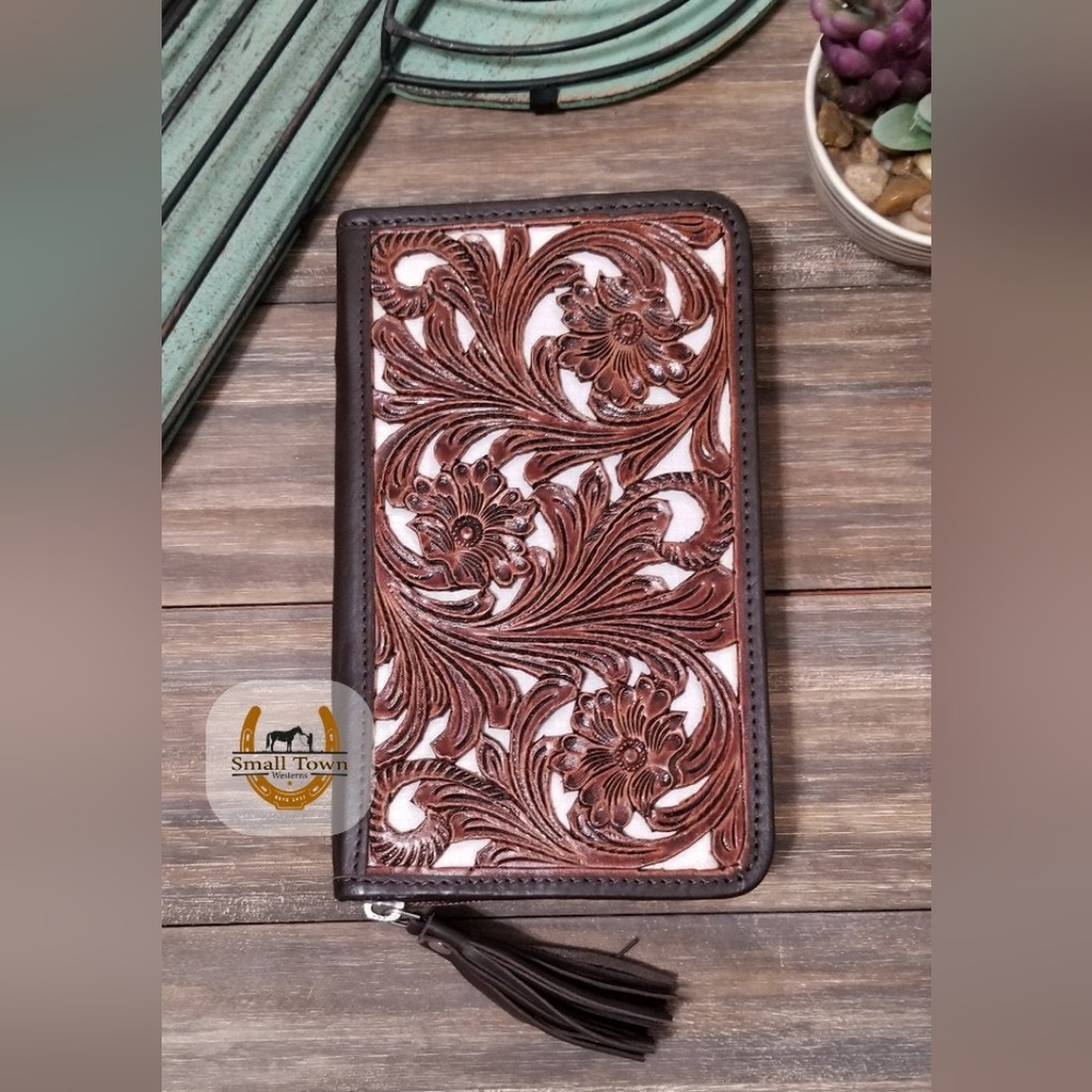 Tooled Cutout Cowhide Wallet